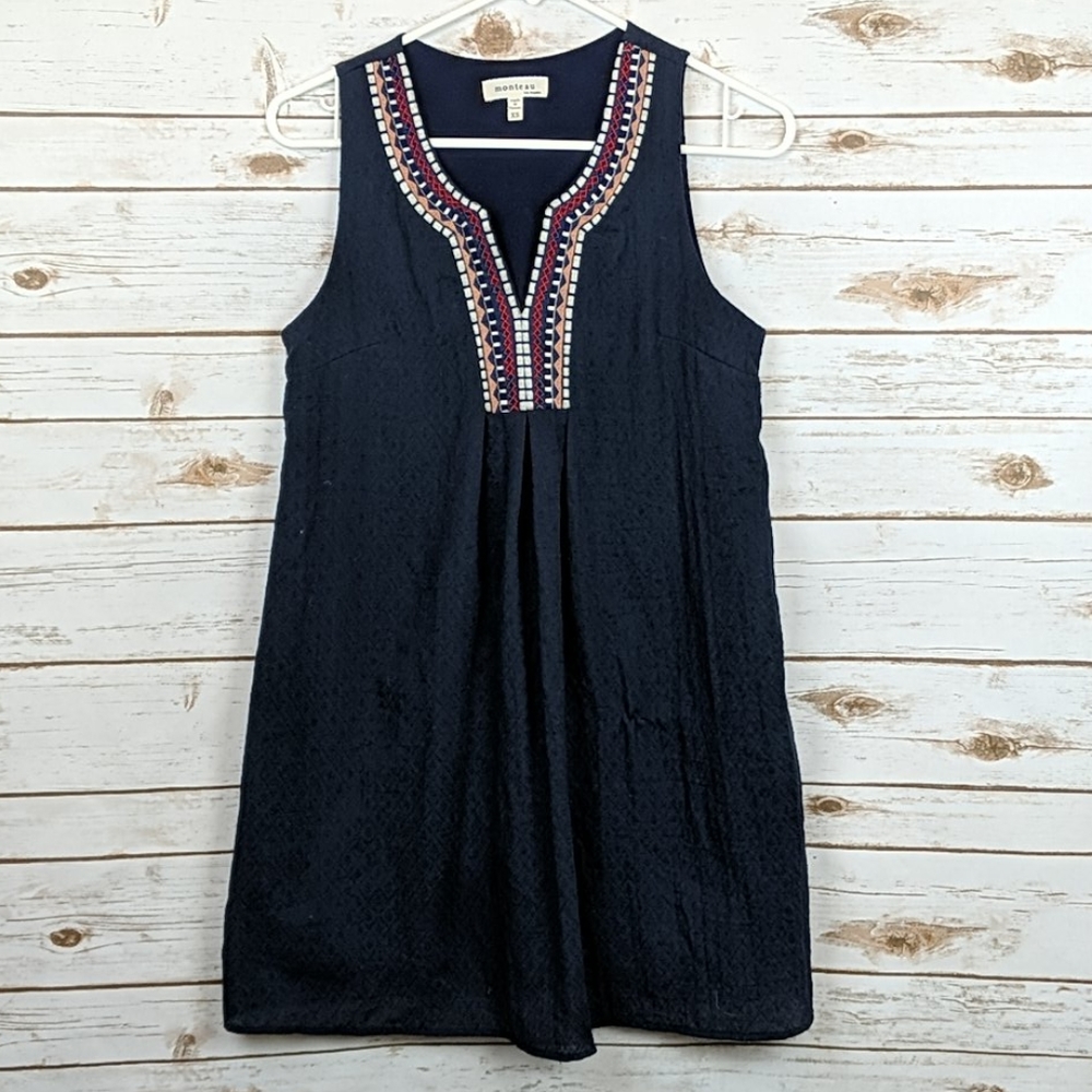 Monteau Navy Embroidered Sleeveless Dress XS
